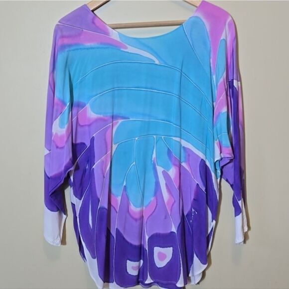 Cassandra Buck Watercolor Butterfly Dolman Sleeve Top Nature Colorful Artsy - Picture 15 of 15